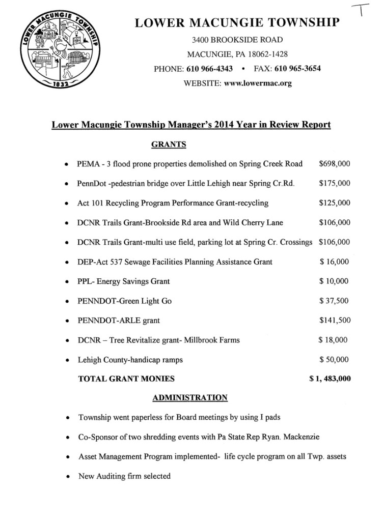 2014 Lower Macungie Managers Report